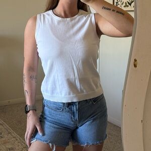 Caslon White Ribbed Hem Sleeveless Tank